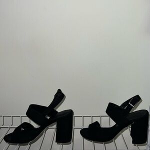 Black Suede Block Heel Sandals - Women's Dress Heels
